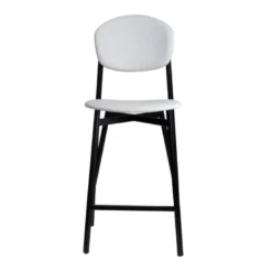 Artémis Carrier® Tabouret snack design français assise et dossier en simili dos bois et pieds en métal