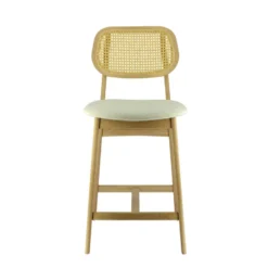 AugustinTabouret snack avec dossier en cannage et assise en tissu