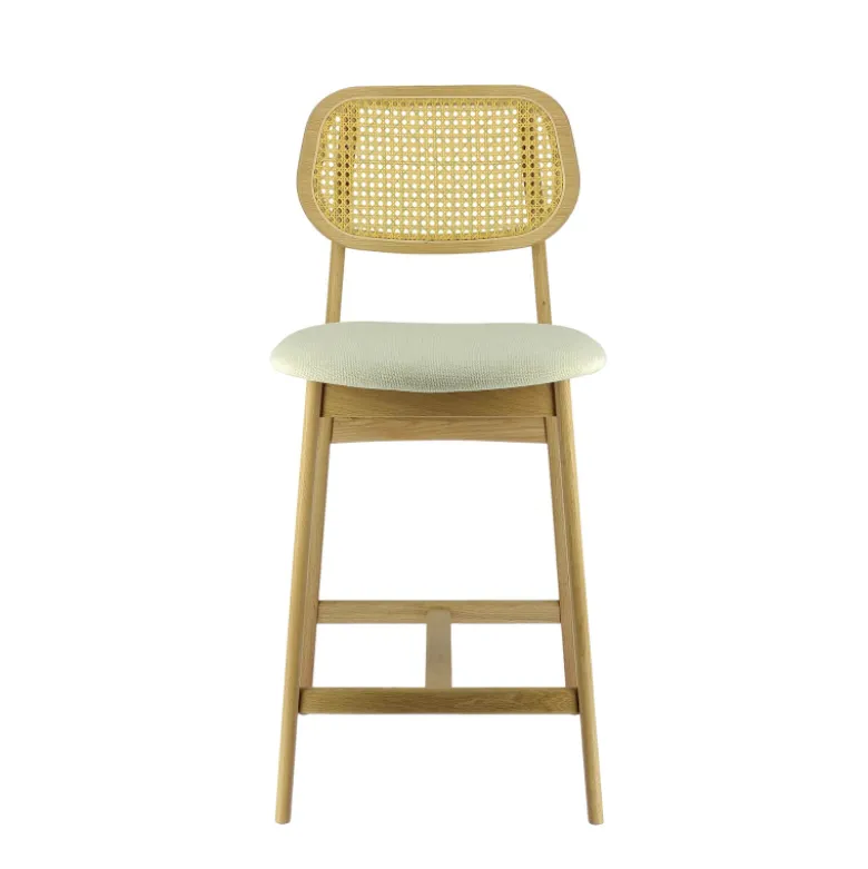 AugustinTabouret snack avec dossier en cannage et assise en tissu