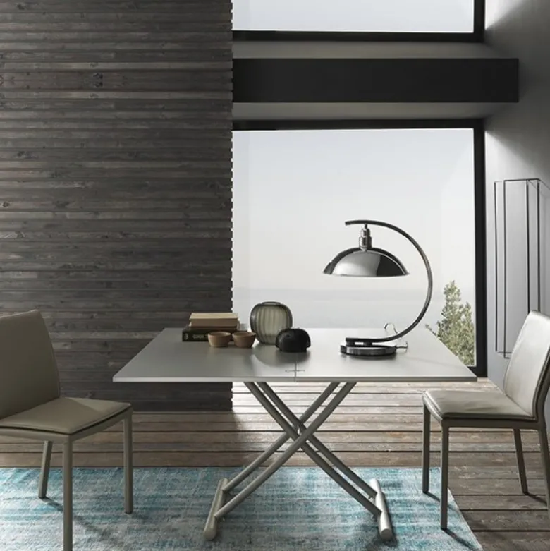 Bessy Table basse relevable avec plateau pliant en céramique et pieds métal