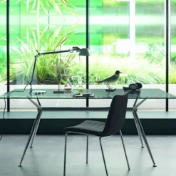 Brioso Midj® Table en verre design avec pieds en X métalliques