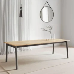 Bérénice Table extensible en mélaminé chêne naturel avec pieds en métal noir