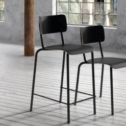 Collège Tabouret snack vintage avec dossier en bois et métal
