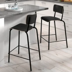 Collège Tabouret snack vintage avec dossier en bois et métal