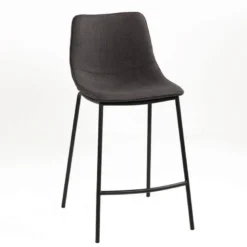 CoqueTabouret snack coque en tissu gris et pieds en métal noir