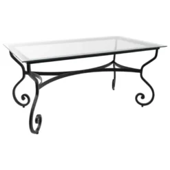 Damasco Table de jardin provençale plateau verre avec pieds en acier