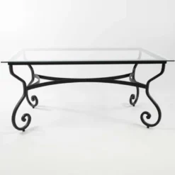 Damasco Table de jardin provençale plateau verre avec pieds en acier