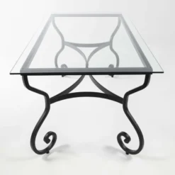 Damasco Table de jardin provençale plateau verre avec pieds en acier