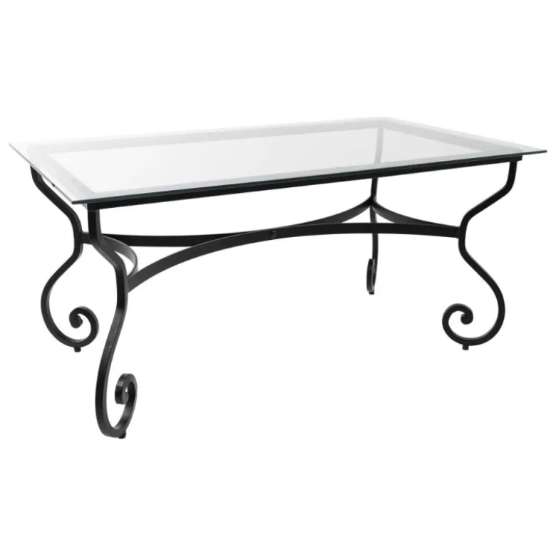 Damasco Table style provençal plateau verre avec pieds en acier