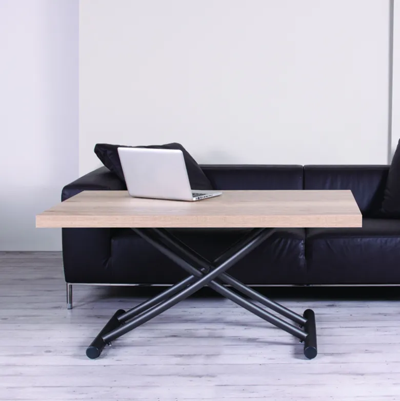 Géniale Table basse relevable petit espace en mélaminé