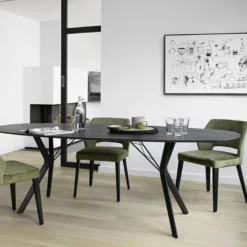Lena Mobitec® Chaise ajourée en tissu et pieds bois style moderne