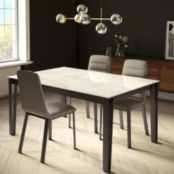 London Table design en Dekton avec pieds épingle en métal