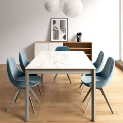 Lotus Table contemporaine en Dekton avec pieds en métal