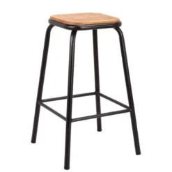 MaxTabouret snack industriel sans dossier en métal assise bois