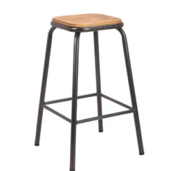 MaxTabouret snack industriel sans dossier en métal assise bois
