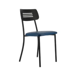 Miro 2 Chaise de cuisine en simili rembourrée avec pieds et dossier strié en métal
