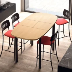Miro Tabouret snack de cuisine en simili rembourré avec dossier strié en métal