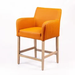 Moritz line Tabouret snack avec accoudoirs et dos matelassé pieds en bois