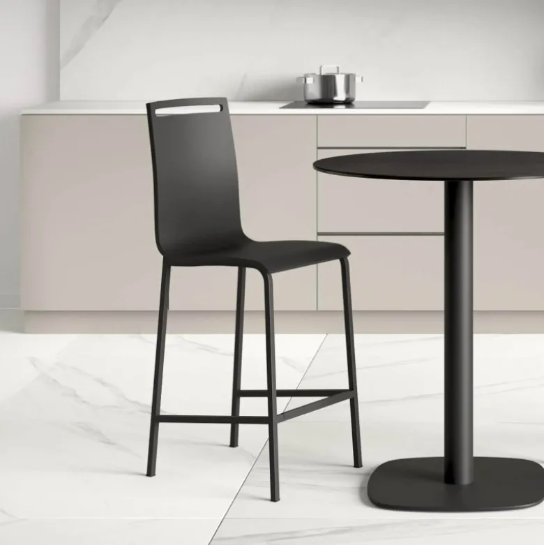 Nera Tabouret snack en métal et bois hauteur 65 cm