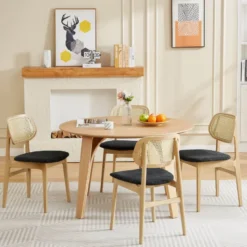 NinaChaise en bois avec dossier en cannage et assise tissu