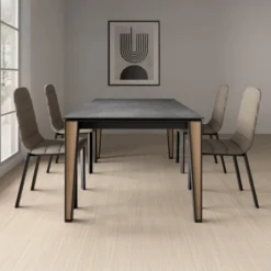 Okaso Table moderne en céramique avec pieds en bois et métal