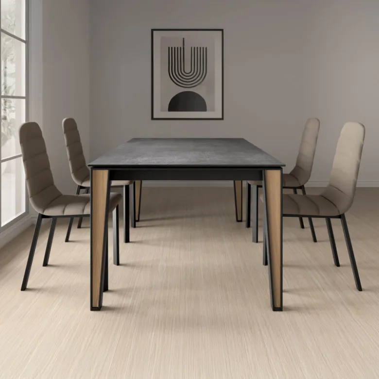 Okaso Table moderne en céramique avec pieds en bois et métal