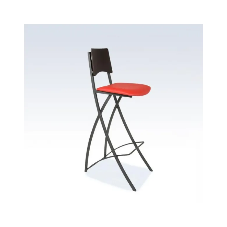 Ophélie Carrier® Tabouret snack contemporain pliant en métal et synthétique dossier bois wengé