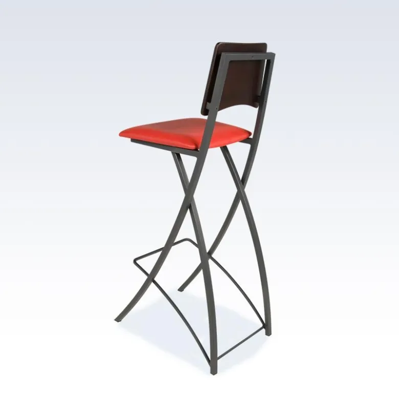 Ophélie Carrier® Tabouret snack contemporain pliant en métal et synthétique dossier bois wengé