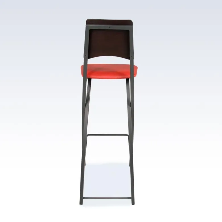 Ophélie Carrier® Tabouret snack contemporain pliant en métal et synthétique dossier bois wengé