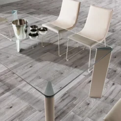 Play Table de repas rectangle en verre avec pieds en acier moderne