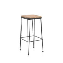 Riopar Tabouret haut assise bois pieds métal style industriel