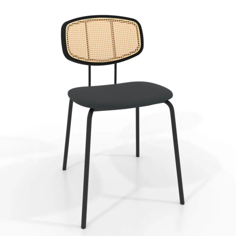 Ritmo Chaise rétro avec dossier en cannage rotin et assise en simili