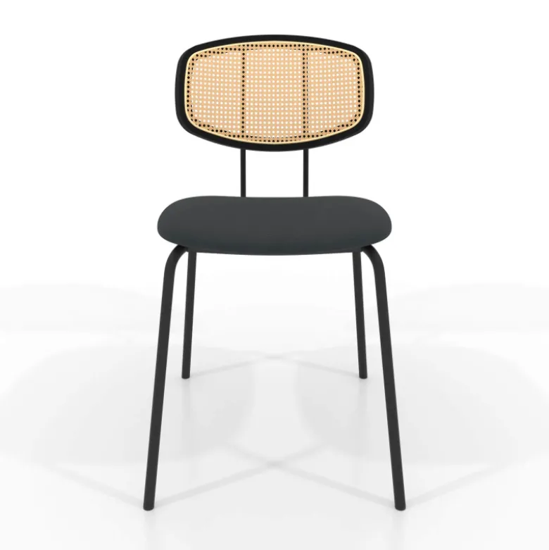 Ritmo Chaise rétro avec dossier en cannage rotin et assise en simili