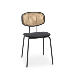 Ritmo Chaise vintage dossier en cannage rotin et assise tissu