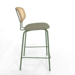 Ritmo Tabouret snack rétro avec dossier cannage rotin et assise en simili