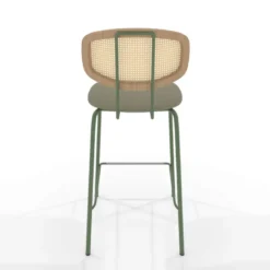 Ritmo Tabouret snack rétro avec dossier cannage rotin et assise en simili