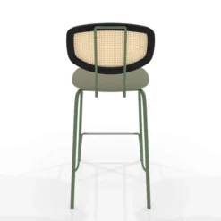 Ritmo Tabouret snack rétro avec dossier cannage rotin et assise en simili