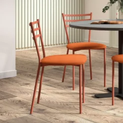 Romy Chaise de cuisine avec assise rembourrée en simili et dossier en métal