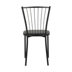 Roxane Chaise de cuisine noire en métal avec assise en simili rembourrée