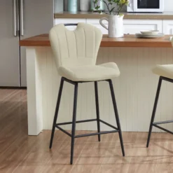 SachaTabouret snack en tissu pivotant avec poignée et pieds en métal