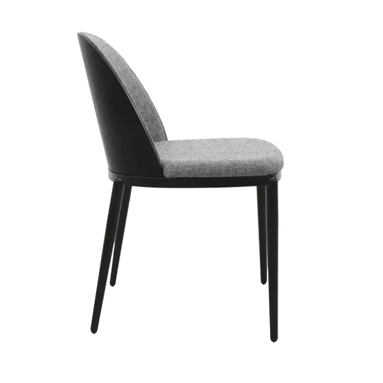SimoneChaise bimatière en tissu dossier bois avec pieds en métal