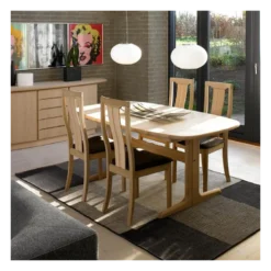 SM74 Table en bois massif scandinave elliptique avec allonges et piétement latéral