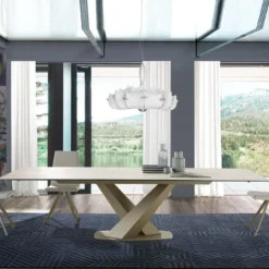 Victory Table design en céramique avec allonges pied central en V