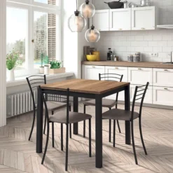 Vienna Table de cuisine carrée extensible pieds en métal