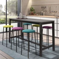 Vienna Table haute de cuisine hauteur 90 cm en stratifié et métal