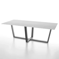 Viktor Table design rectangulaire en verre et pieds métalliques modernes