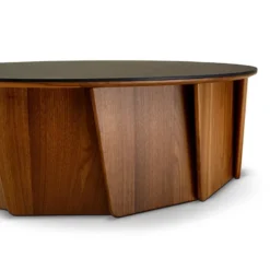 Volute Table basse ronde en bois et céramique