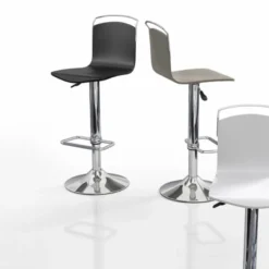 Win Tabouret design réglable et pivotant métal chromé et bois